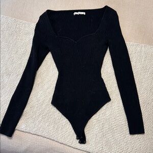 Black Fitted Bodysuit with Long Sleeves